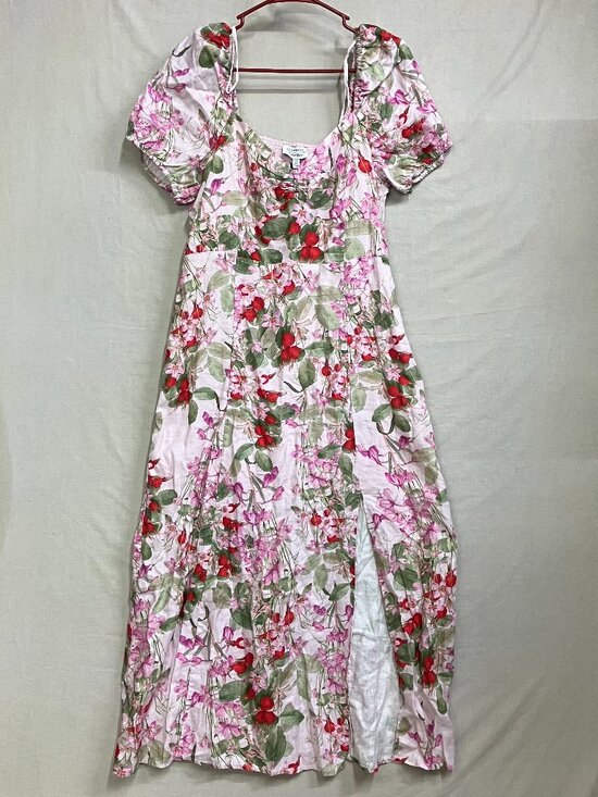 & Other Stories Dresses & Skirts - & Other Stories Midi Dress Women's Size 10 Pink Floral Linen Puff Sleeves